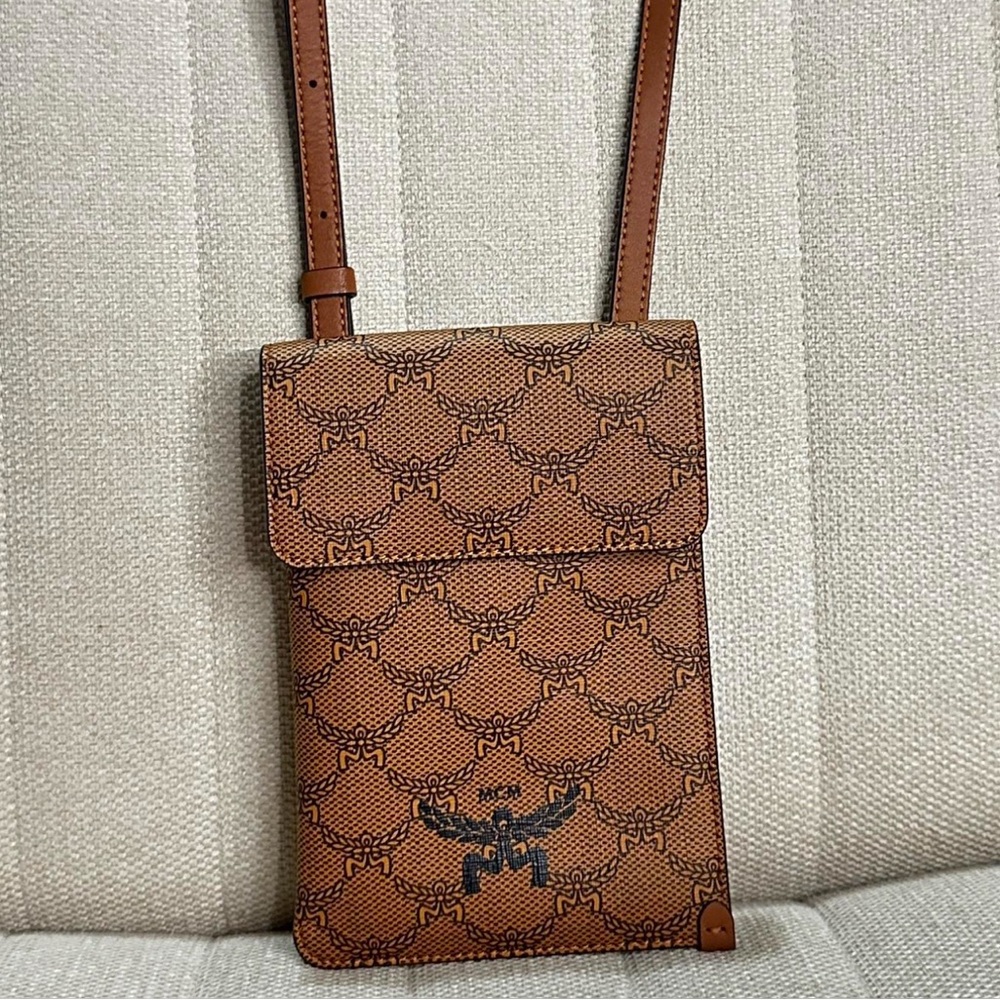 MCM coated canvas lanyard crossbody bag